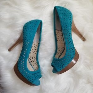 Enzo Angiolini | Turquoise Peep-toe Laser Cut Heel